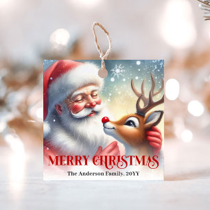 Classic Christmas Gift Tags Santa Claus Rudolph