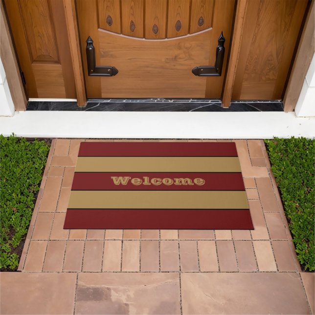 Classic Christmas Gold And Red Stripes Doormat (Outdoor)