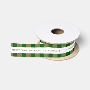 Classic Christmas Green and Beige Plaid Family Satin Ribbon
