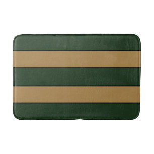 Classic Christmas Green And Gold Stripes Bath Mat