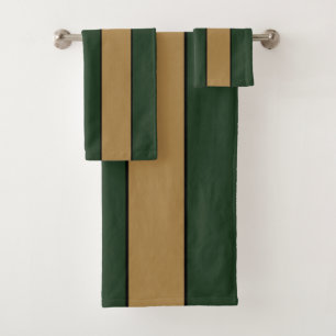 Classic Christmas Green And Gold Stripes Bath Towel Set