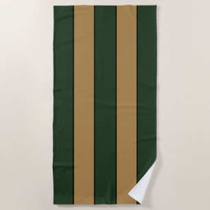 Classic Christmas Green And Gold Stripes Beach Towel
