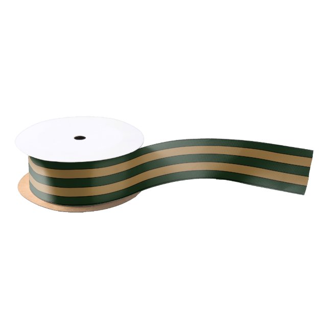 Classic Christmas Green And Gold Stripes Satin Ribbon (Spool)
