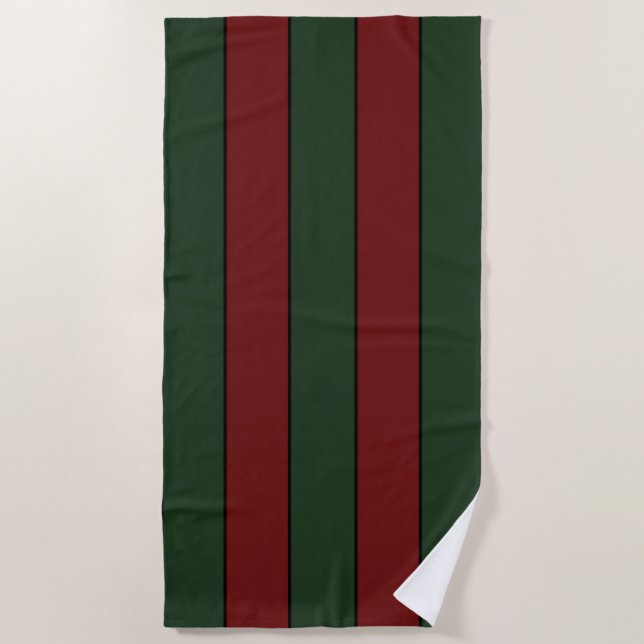 Classic Christmas Green And Red Stripes Beach Towel (Front)