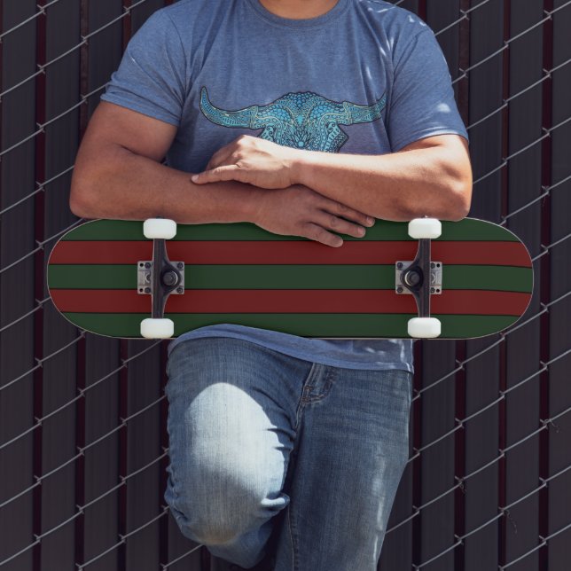 Classic Christmas Green And Red Stripes Skateboard (Outdoor 3)