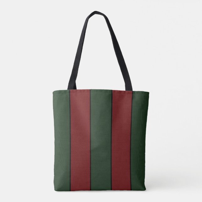 Classic Christmas Green And Red Stripes Tote Bag (Back)