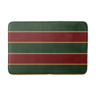 Classic Christmas Green And Red With Gold Trim Bath Mat