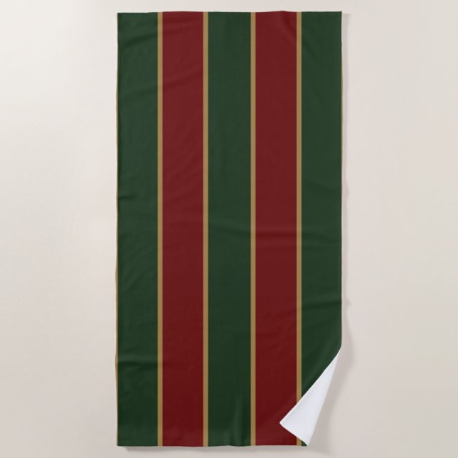 Classic Christmas Green And Red With Gold Trim Beach Towel (Front)
