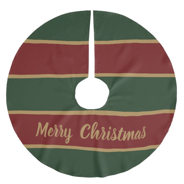 Classic Christmas Green And Red With Gold Trim Brushed Polyester Tree Skirt (Front)