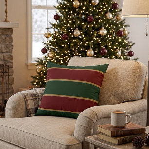 Classic Christmas Green And Red With Gold Trim Cushion