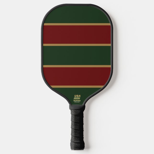 Classic Christmas Green And Red With Gold Trim Pickleball Paddle (Front)