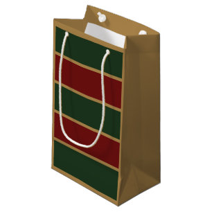 Classic Christmas Green And Red With Gold Trim Small Gift Bag