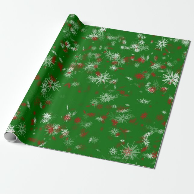 Classic Christmas Green Burgundy White Snowflakes Wrapping Paper (Unrolled)