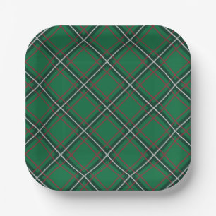 Classic Christmas Green Plaid Paper Plate