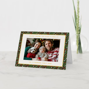 Classic Christmas Holly Leaf Foil Holiday Card