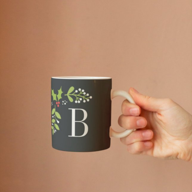Classic Christmas Holly & Mistletoe Monogram Coffee Mug (Creator Uploaded)