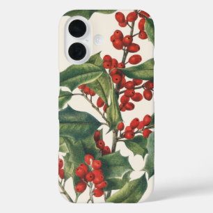 Classic Christmas Holly with Red Berries Art iPhone 16 Case