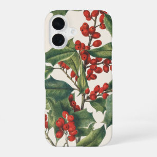 Classic Christmas Holly with Red Berries Art iPhone 16 Case