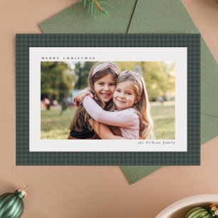 Classic Christmas houndstooth one photo green Holiday Card