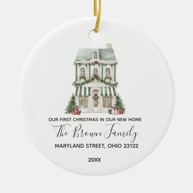 Classic Christmas House Winter New Home Custom Ceramic Tree Decoration (Front)