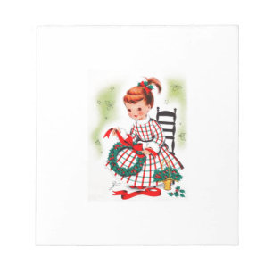 Classic Christmas Little Girl With Wreath Ribbons Notepad