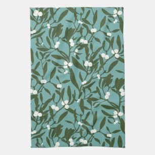 Classic Christmas Mistletoe in Blue and White Tea Towel