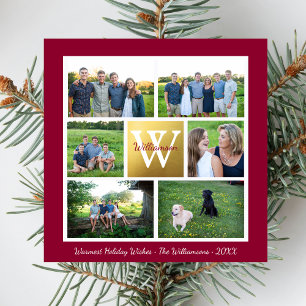 Classic Christmas Monogram Holiday Photo Collage Card