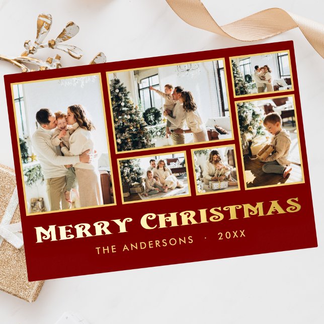 Classic Christmas Multi Photo Family Foil Holiday Card (Creator Uploaded)