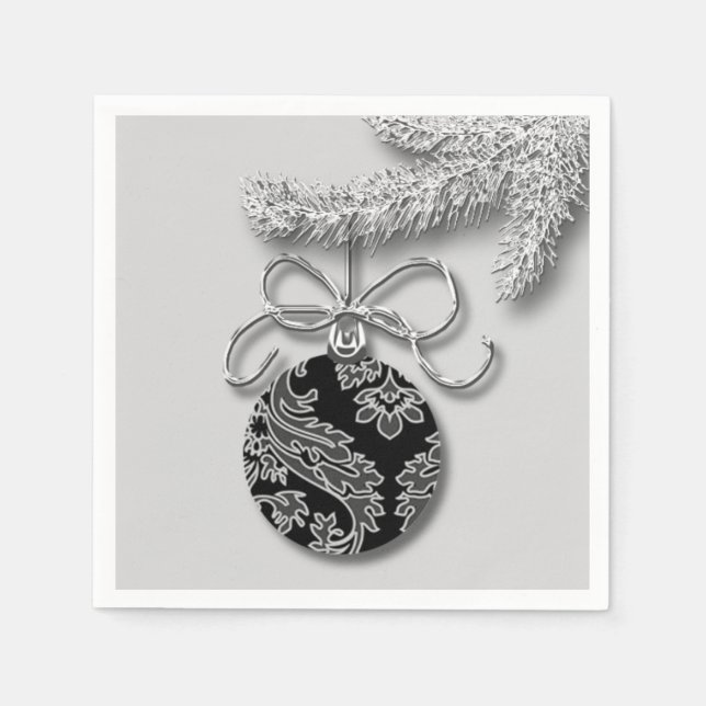 Classic Christmas Ornament Black Grey Colours Napkin (Front)