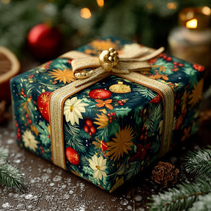 Classic Christmas Ornaments & Holiday Foliage Wrapping Paper