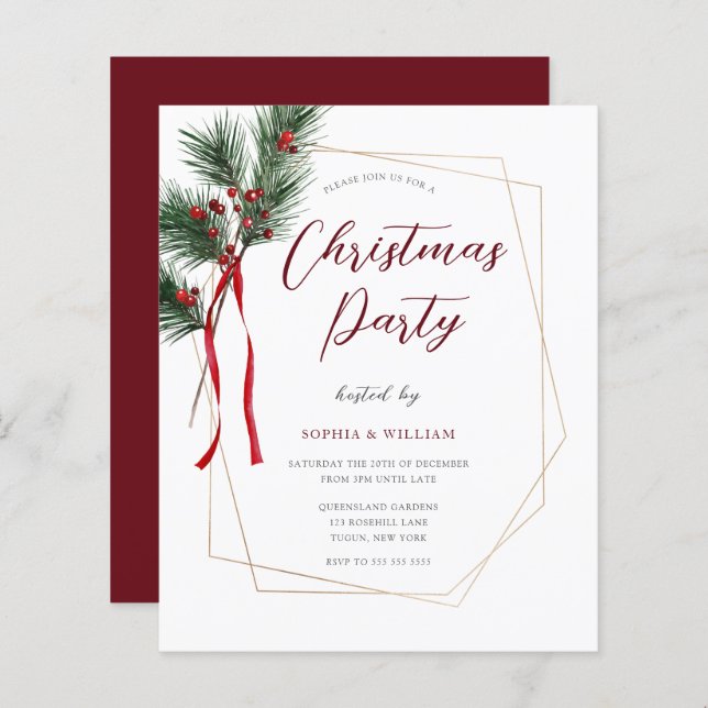 Classic Christmas Party Frame Budget Invitation (Front/Back)