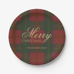 Classic Christmas Partyware Red and Green Plaid Paper Plate