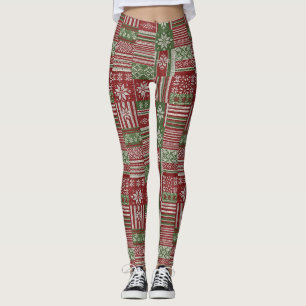 Classic Christmas Patchwork Knit -Red, Green (2) Leggings