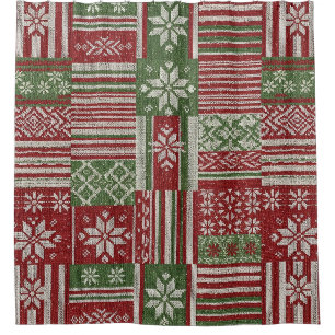 Classic Christmas Patchwork Knit -Red, Green (2) Shower Curtain