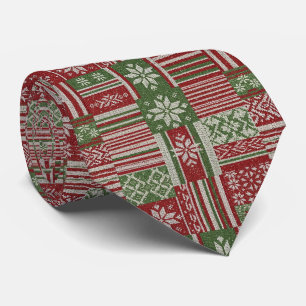 Classic Christmas Patchwork Knit -Red, Green (2) Tie