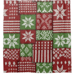 Classic Christmas Patchwork Knit -Red, Green Shower Curtain