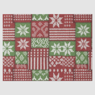 Classic Christmas Patchwork Knit -Red, Green Tissue Paper