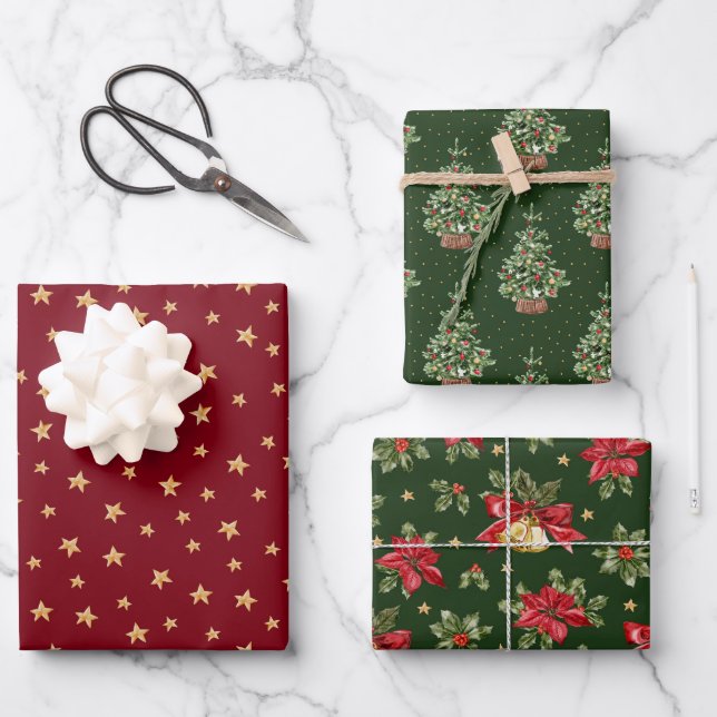 Classic Christmas Pattern Wrapping Paper Sheet (Front)