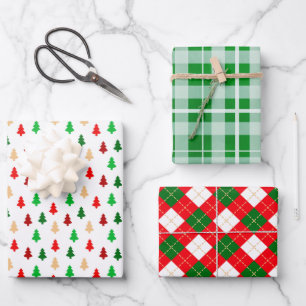 Classic Christmas Patterns Red and Green Wrapping Paper Sheet