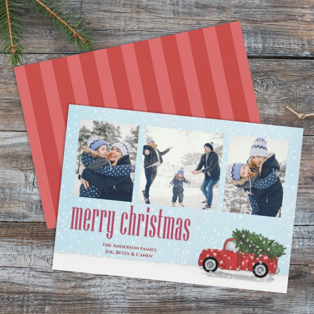Classic Christmas Photo Collage Red Truck Holiday Card (Creator Uploaded)