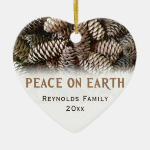 Classic Christmas Pine Cone Peace On Earth Custom Ceramic Tree Decoration