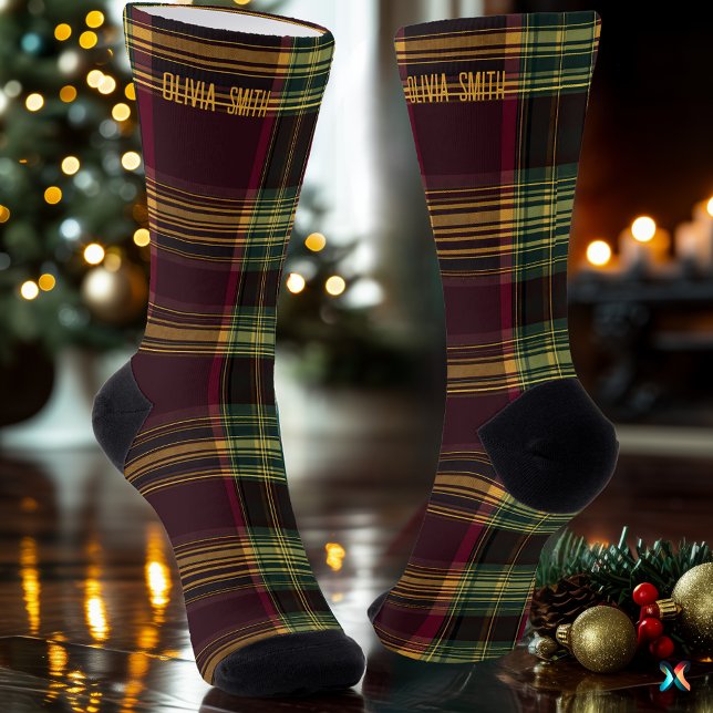 Classic Christmas Plaid – Custom Burgundy & Green Socks (Creator Uploaded)