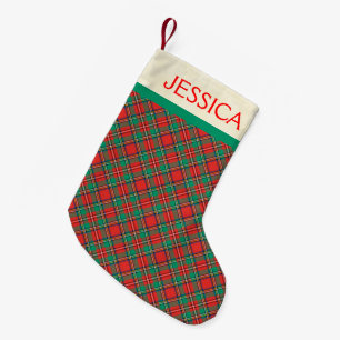 Classic Christmas Plaid Custom Name Small Christmas Stocking