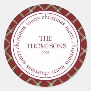 Classic Christmas Plaid Family  Round Sticker