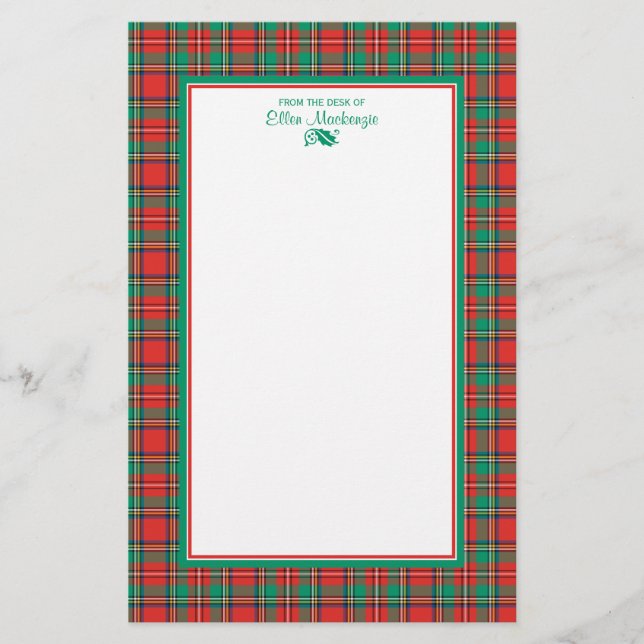 Classic Christmas Plaid Personalised Stationery (Front)
