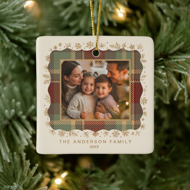 Classic Christmas Plaid Photo Template ID1141A Ceramic Ornament (Tree)
