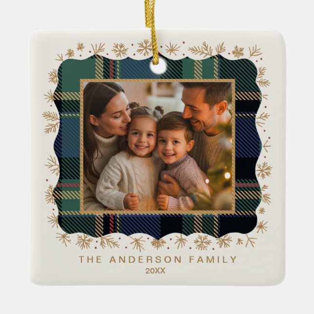 Classic Christmas Plaid Photo Template ID1141B Ceramic Ornament (Front)