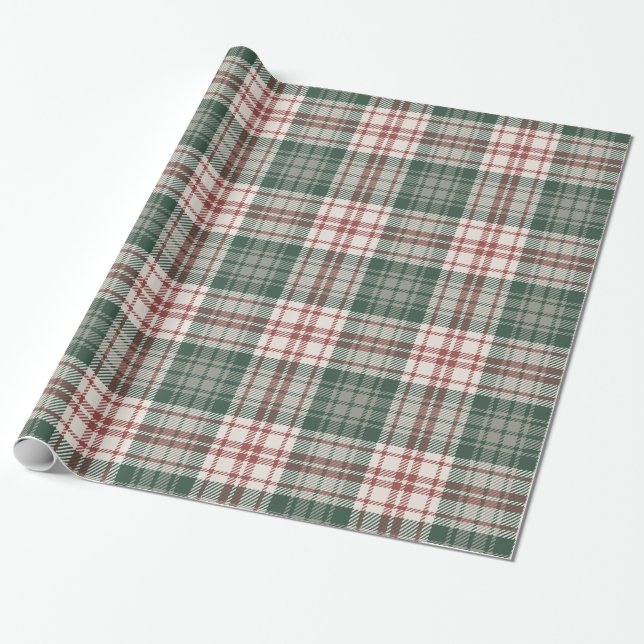 Classic Christmas Plaid - Red, Green, & Cream Wrapping Paper (Unrolled)