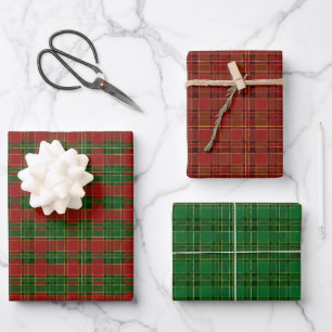 Classic Christmas Plaid Red Green Gold Wrapping Paper Sheet
