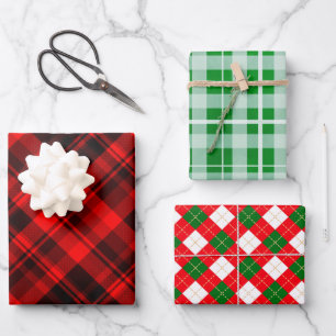 Classic Christmas Plaid Red White Green Wrapping Paper Sheet